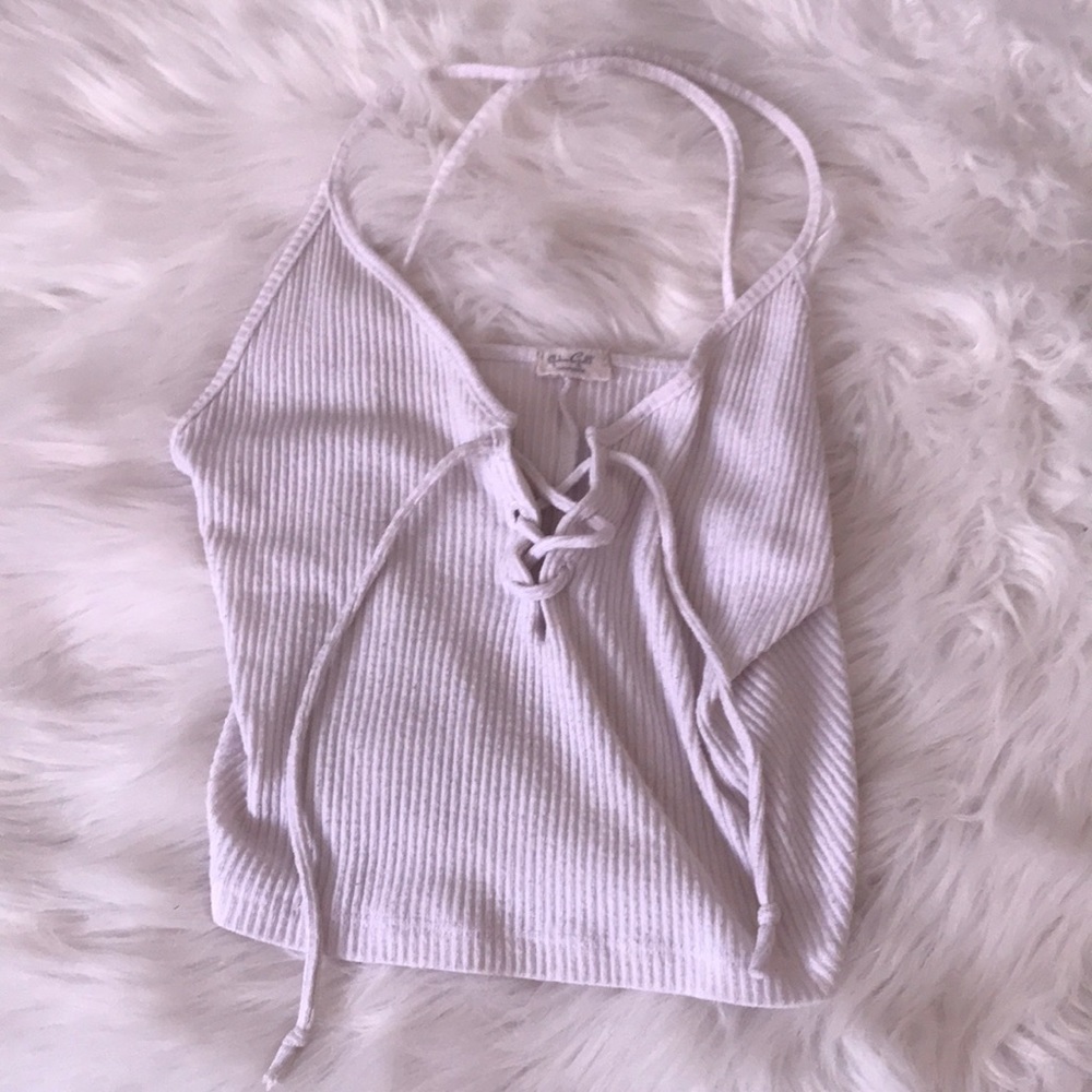 Brandy Melville John Galt White Lace Up Crop Top